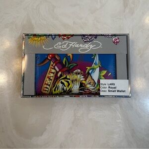 New Ed Hardy Men's Bifold Wallet Faux Leather Lion Death Before Dishonor